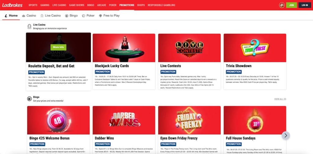 Ladbrokes Casino bonus live