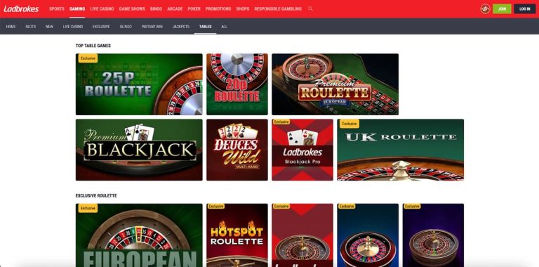 Ladbrokes Casino jeux table